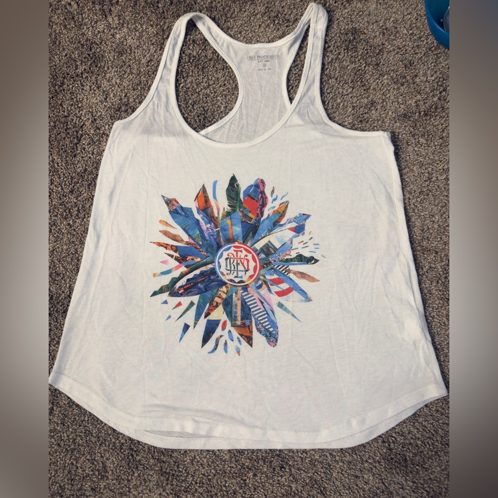 Obey Propaganda White Graphic Tank Top